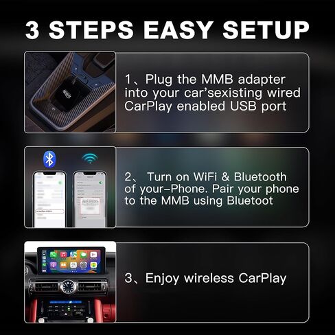 MMB Wireless Apple CarPlay Adapter, 2024 New Upgrades Wired to Wireless CarPlay Dongle Carplay, Support Online Update,No delay Plug & Play only for All Factory Wired CarPlay Cars in Saudi Arabia