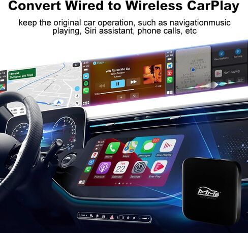 MMB Wireless Apple CarPlay Adapter, 2024 New Upgrades Wired to Wireless CarPlay Dongle Carplay, Support Online Update,No delay Plug & Play only for All Factory Wired CarPlay Cars in Saudi Arabia