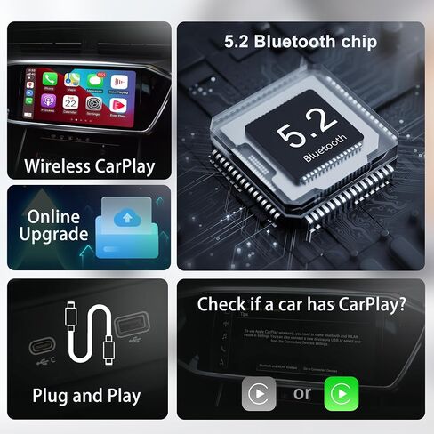 MMB Wireless Apple CarPlay Adapter, 2024 New Upgrades Wired to Wireless CarPlay Dongle Carplay, Support Online Update,No delay Plug & Play only for All Factory Wired CarPlay Cars in Saudi Arabia