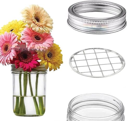 GORGECRAFT 16PCS 2 Sizes Metal Flower Lid Insert Mason Jar Frog Lids Insert Square Grid Organizer Floral Arrangement Glass Bottle Vase Covers Arranging Supplies for Regular Mouth Mason Canning Jars in Saudi Arabia