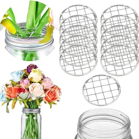 GORGECRAFT 16PCS 2 Sizes Metal Flower Lid Insert Mason Jar Frog Lids Insert Square Grid Organizer Floral Arrangement Glass Bottle Vase Covers Arranging Supplies for Regular Mouth Mason Canning Jars in Saudi Arabia