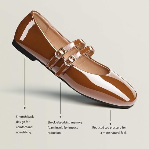 Chicmyth Mary Jane Flats ; Square Toe Patent Leather Flats ; Causal Dressy Business Flat Shoes in Saudi Arabia