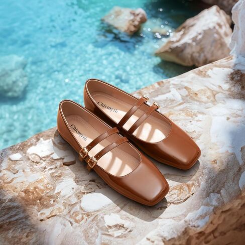 Chicmyth Mary Jane Flats ; Square Toe Patent Leather Flats ; Causal Dressy Business Flat Shoes in Saudi Arabia