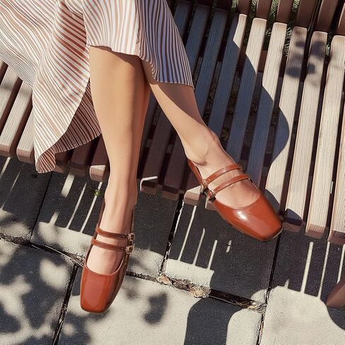 Chicmyth Mary Jane Flats ; Square Toe Patent Leather Flats ; Causal Dressy Business Flat Shoes in Saudi Arabia
