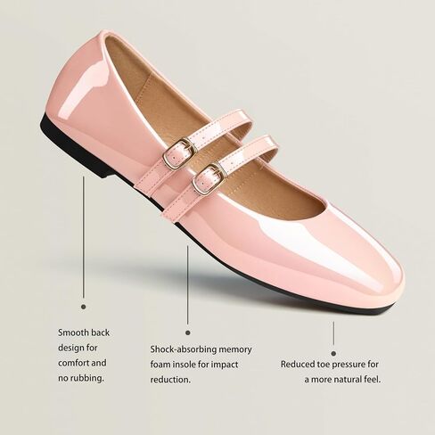 Chicmyth Mary Jane Flats ; Square Toe Patent Leather Flats ; Causal Dressy Business Flat Shoes in Saudi Arabia