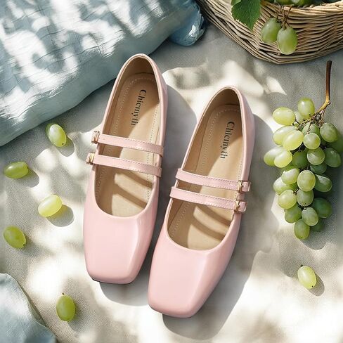 Chicmyth Mary Jane Flats ; Square Toe Patent Leather Flats ; Causal Dressy Business Flat Shoes in Saudi Arabia