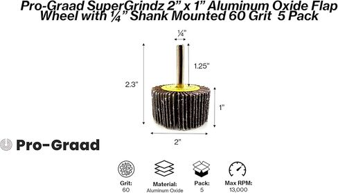 Pro-Graad SuperGrindz 5 Pack 2" x 1" x 1/4" 60 Grit Aluminum Oxide Shank Mounted Abrasive Flap Wheels, Ideal for Metal, Wood, Grinding, Blending, Polishing, Rust & Paint Removal in Kuwait