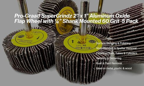 Pro-Graad SuperGrindz 5 Pack 2" x 1" x 1/4" 60 Grit Aluminum Oxide Shank Mounted Abrasive Flap Wheels, Ideal for Metal, Wood, Grinding, Blending, Polishing, Rust & Paint Removal in Kuwait