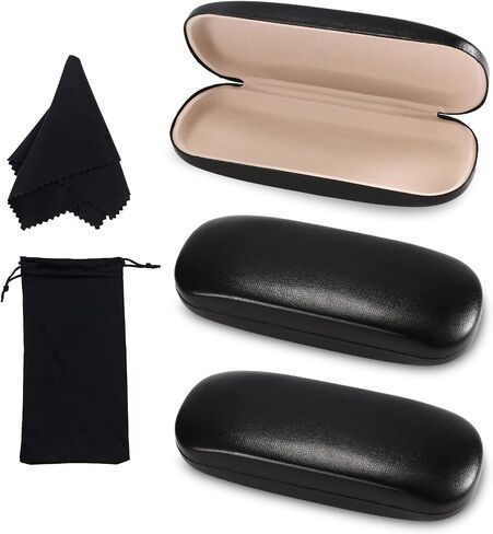 Ingrenlife 3 Pack Eyeglass Case Hard Shell Protector Sunglasses Case Black Glasses Case Hard Shell, 3 Pouch 3 Cleaning Cloth (Black) in Saudi Arabia
