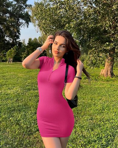 OQQ Women Dresses Sexy Ribbed Zip Front Short Sleeve Stretch Tops Mini Dress in Saudi Arabia
