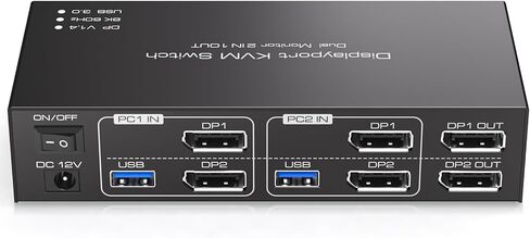 Displayport KVM Switch Dual Monitor 8K@60Hz/4K@120Hz USB 3.0 DP 1.4 KVM Switcher for 2 Computers Share 2 Monitors and 4 USB Devices Support Extended & Copy Mode Wired Controller 2 USB Cables Included in Kuwait