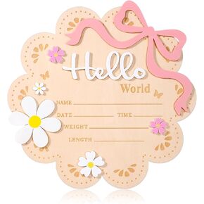 Wooden Newborn Announcement Sign, Butterfly Daisy Hello World Board, Newborn Welcome Signs with Butterfly and Daisy Decorations, Baby Name Plaque Board for Babies Shower, Hospital and Nursery Decor in Kuwait