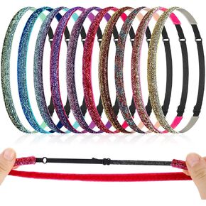 10 Pcs Glitter Non Slip Running Headbands Elastic Girls Sports Velvet Sparkly Fabric Stretchy Shiny Headbands Pack Workout Fashion Hair Accessories for Teen Girl Women Party Favors(0.4 Inches/ 1 cm) in Saudi Arabia