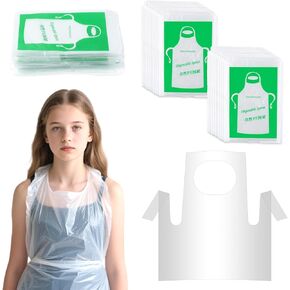 Vin Beauty 25 Pieces Disposable Art Aprons for Kids, Clear Plastic Aprons Disposable Waterproof Oil Proof Toddler Art Apron Children Cooking Apron for Cooking Eating Teaching DIY Craft Picnic in Saudi Arabia