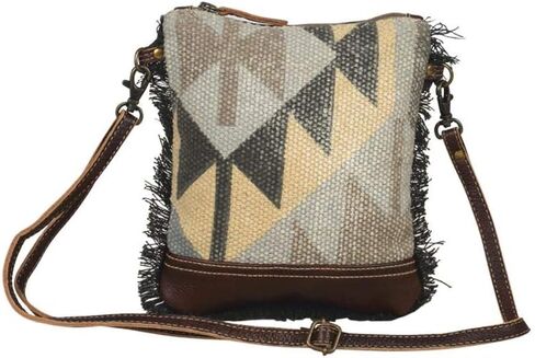 Myra Bag Vintage Canvas Tote - Camilla Saffrona Crossbody Leather and Canvas Tote Bag with Zipper, Hobo Crossbody Bags for Women, Vintage Hues of Brown Tribal-Inspired Design Hobo Bags for Women in Saudi Arabia