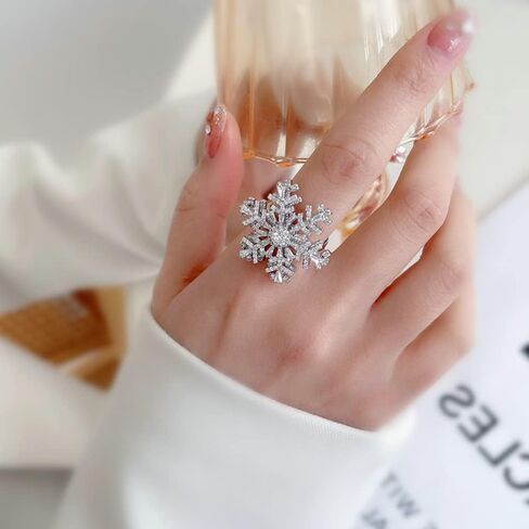 Bleu Clair Snowflake Rings, Funny Rotatable Snowflake Adjustable Big Ring Fidget Rings for Womens in Saudi Arabia