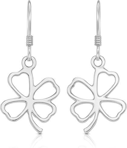 AeraVida Stylish & Lucky Four-Leaf Clover .925 Sterling Silver Dangle Earrings | Four Leaf Clover Earrings | Sterling Silver Dangle Earrings for Women | Fashion Drop Dangle Earrings in Saudi Arabia