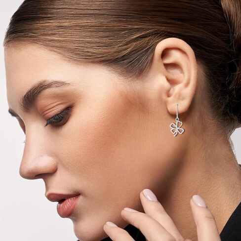 AeraVida Stylish & Lucky Four-Leaf Clover .925 Sterling Silver Dangle Earrings | Four Leaf Clover Earrings | Sterling Silver Dangle Earrings for Women | Fashion Drop Dangle Earrings in Saudi Arabia