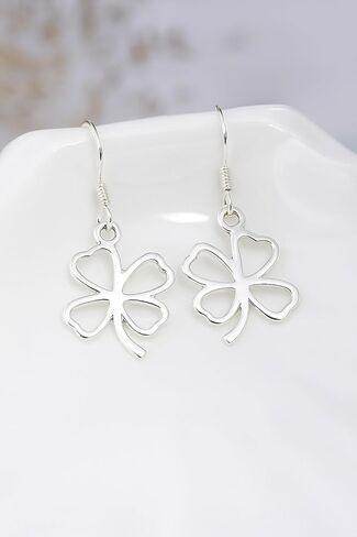 AeraVida Stylish & Lucky Four-Leaf Clover .925 Sterling Silver Dangle Earrings | Four Leaf Clover Earrings | Sterling Silver Dangle Earrings for Women | Fashion Drop Dangle Earrings in Saudi Arabia