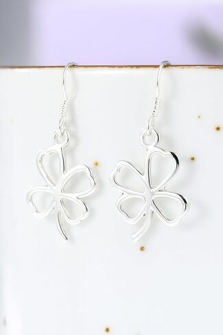 AeraVida Stylish & Lucky Four-Leaf Clover .925 Sterling Silver Dangle Earrings | Four Leaf Clover Earrings | Sterling Silver Dangle Earrings for Women | Fashion Drop Dangle Earrings in Saudi Arabia