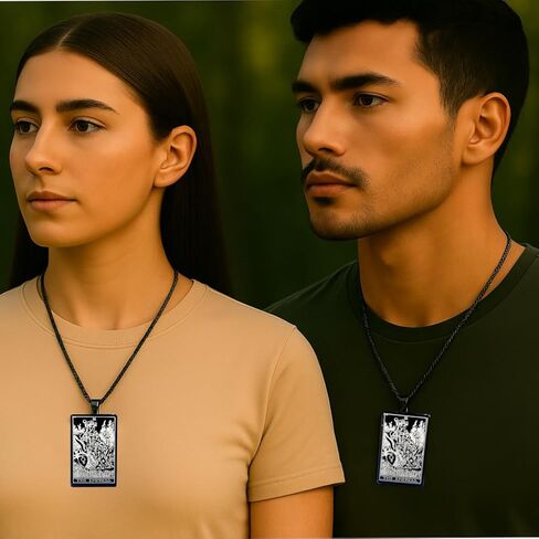 Tarot Card Necklace - Tarot Necklace for Women & Men - Tarot Card Jewelry - Stainless Steel Rider Waite Tarot Necklace - Zodiac Pendant - Hip Hop Jewelry - Bikers Necklace - Tarot Jewelry Pendant Necklace in Kuwait