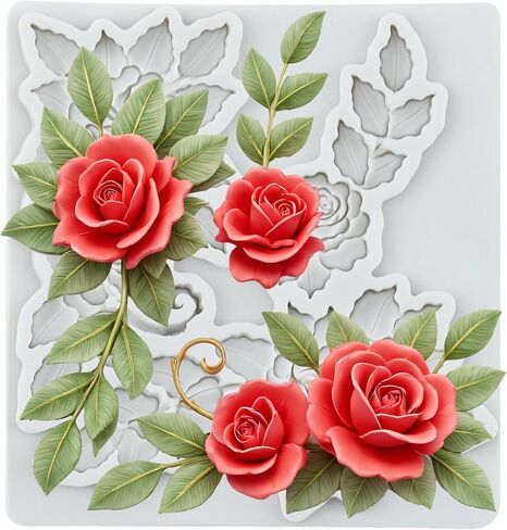 Rose Flower Polymer Clay Mold Rose and Leaves Silicone Molds for DIY Crafts Epoxy Resin Casting Air Dry Polymer Clay Plaster Jewelry Making in Saudi Arabia