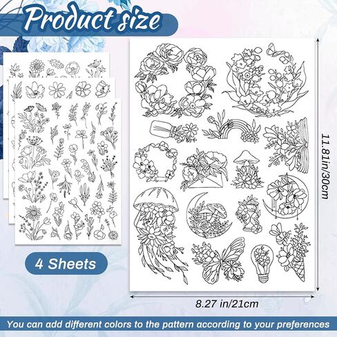 Water Soluble Embroidery Patterns, Mabor 4Pcs Flower Embroidery Stickers Wash Away Dissolvable Stick & Sew Embroidery Stabilizer for Hand Sewing Lovers in Saudi Arabia