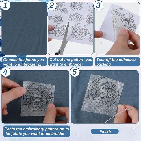 Water Soluble Embroidery Patterns, Mabor 4Pcs Flower Embroidery Stickers Wash Away Dissolvable Stick & Sew Embroidery Stabilizer for Hand Sewing Lovers in Saudi Arabia