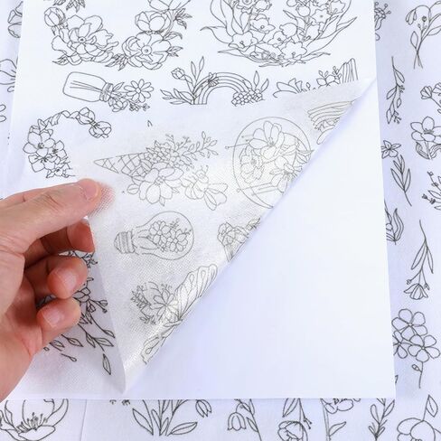 Water Soluble Embroidery Patterns, Mabor 4Pcs Flower Embroidery Stickers Wash Away Dissolvable Stick & Sew Embroidery Stabilizer for Hand Sewing Lovers in Saudi Arabia