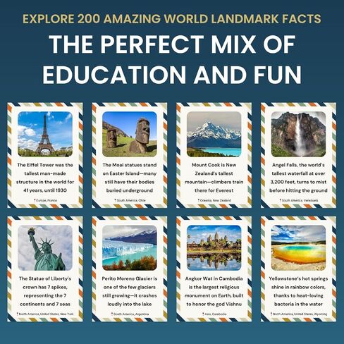 200 World Landmark Fun Fact Cards – Fascinating, Educational Flash Cards for Kids | Lunchbox Notes, Homeschool, Classroom, Travel + Bonus Printable 60 Space Fun Facts | Back to School & Gift Idea in Saudi Arabia