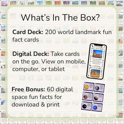 200 World Landmark Fun Fact Cards – Fascinating, Educational Flash Cards for Kids | Lunchbox Notes, Homeschool, Classroom, Travel + Bonus Printable 60 Space Fun Facts | Back to School & Gift Idea in Saudi Arabia