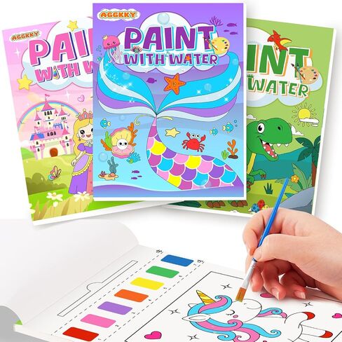 AGGKKY 3 Pack Paint with Water Coloring Books for Kids Toddlers Painting Book Kits Arts and Crafts for Kids Travel Activities Birthday Christmas Stocking Stuffers Toy Gift (Princess+Mermaid+Dino) in Saudi Arabia
