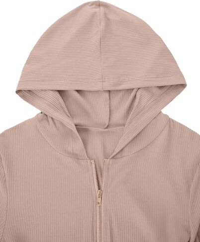 LovelyWholesale Womens Cropped Zip Up Hoodie Ribbed Knit Long Sleeve Crop Sweatshirt in Saudi Arabia