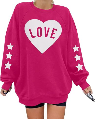 FRYAID Valentine's Day Sweatshirt Women Love Heart Stars Cute Grahic Shirts Casual Long Sleeve Holiday Pullover Tops in Saudi Arabia