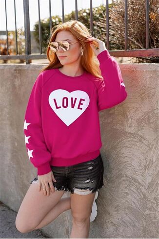 FRYAID Valentine's Day Sweatshirt Women Love Heart Stars Cute Grahic Shirts Casual Long Sleeve Holiday Pullover Tops in Saudi Arabia