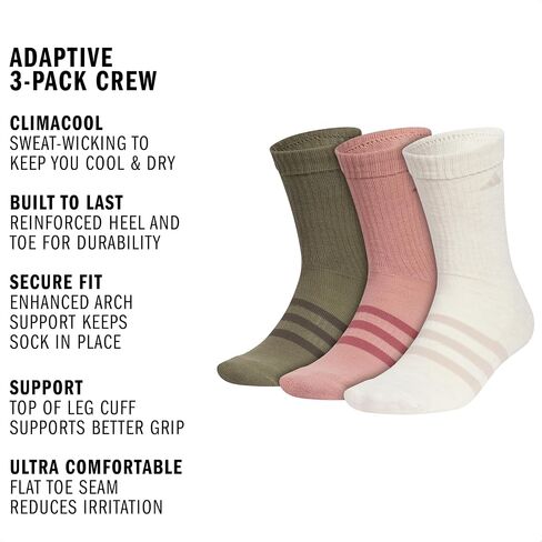 adidas Adaptive Crew Socks (3-Pairs) with Durable Reinforced Cuff for Easy Self-Dressing in Saudi Arabia