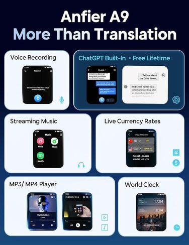 سماعات أذن A9 AI Translation تدعم مكالمات 4G ومشاركة النقاط الساخنة، جهاز مترجم لغة في الوقت الحقيقي مع 144 لغة لا يتطلب تطبيق، ChatGPT/غير متصل/مترجم الصور للسفر والأعمال in Kuwait