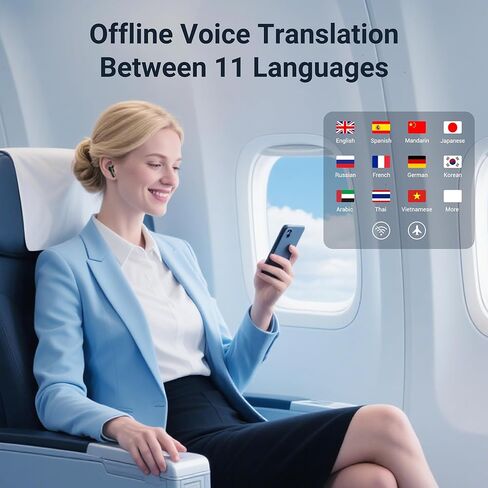 سماعات أذن للترجمة M3 AI في الوقت الحقيقي، جهاز مترجم اللغة بـ 144 لغة، 3 في 1 غير متصل ثنائي الاتجاه، سماعات أذن للترجمة المباشرة، لا يتطلب الاشتراك (أسود) in Kuwait