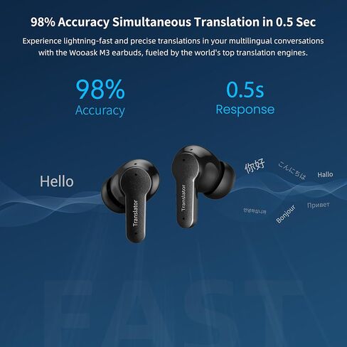 سماعات أذن للترجمة M3 AI في الوقت الحقيقي، جهاز مترجم اللغة بـ 144 لغة، 3 في 1 غير متصل ثنائي الاتجاه، سماعات أذن للترجمة المباشرة، لا يتطلب الاشتراك (أسود) in Kuwait
