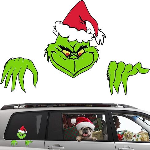 Christmas Cartoon Stickers for Cars, Cute Dog Xmas Design Car Decals Waterproof PVC Windshield Stickers for Christmas Car Decorations Accessories in Saudi Arabia