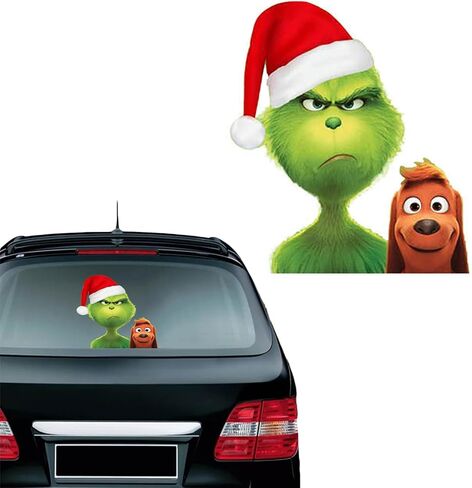 Christmas Cartoon Stickers for Cars, Cute Dog Xmas Design Car Decals Waterproof PVC Windshield Stickers for Christmas Car Decorations Accessories in Saudi Arabia