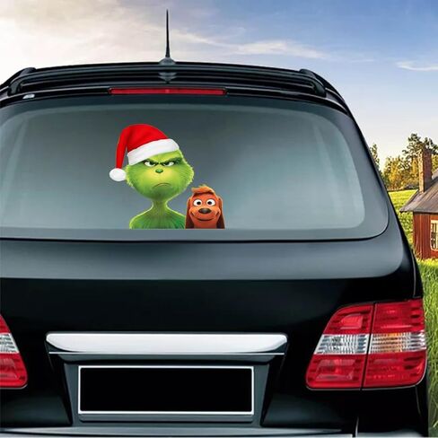 Christmas Cartoon Stickers for Cars, Cute Dog Xmas Design Car Decals Waterproof PVC Windshield Stickers for Christmas Car Decorations Accessories in Saudi Arabia