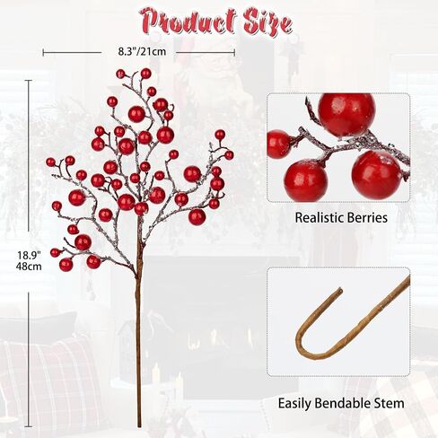 Hollyone 4 Pack Artificial Christmas Glitter Berries Stems, 19 Inch Fake White and Gold Holly Berry Picks with Ice Snow for Christmas Tree Wreath Floral Arrangements Holiday Home Vase DIY Crafts Decor in Saudi Arabia
