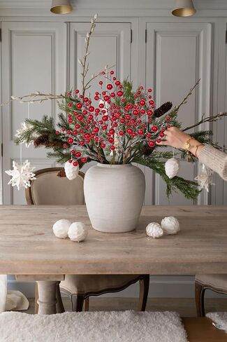 Hollyone 4 Pack Artificial Christmas Glitter Berries Stems, 19 Inch Fake White and Gold Holly Berry Picks with Ice Snow for Christmas Tree Wreath Floral Arrangements Holiday Home Vase DIY Crafts Decor in Saudi Arabia