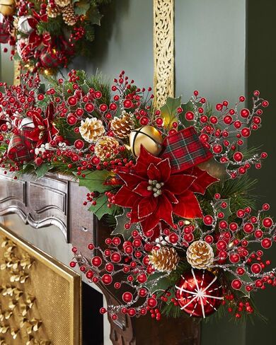 Hollyone 4 Pack Artificial Christmas Glitter Berries Stems, 19 Inch Fake White and Gold Holly Berry Picks with Ice Snow for Christmas Tree Wreath Floral Arrangements Holiday Home Vase DIY Crafts Decor in Saudi Arabia