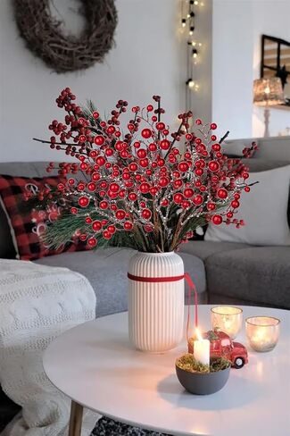 Hollyone 4 Pack Artificial Christmas Glitter Berries Stems, 19 Inch Fake White and Gold Holly Berry Picks with Ice Snow for Christmas Tree Wreath Floral Arrangements Holiday Home Vase DIY Crafts Decor in Saudi Arabia