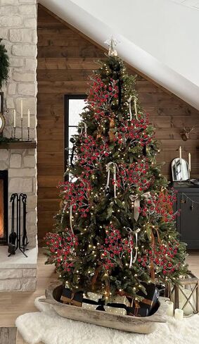 Hollyone 4 Pack Artificial Christmas Glitter Berries Stems, 19 Inch Fake White and Gold Holly Berry Picks with Ice Snow for Christmas Tree Wreath Floral Arrangements Holiday Home Vase DIY Crafts Decor in Saudi Arabia
