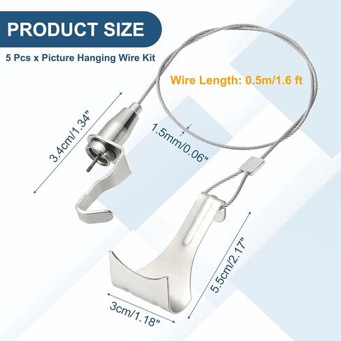 uxcell 2Pcs Picture Hanging Wire Kit, 2.5 m x 1.5 mm Heavy Duty Picture Hangers Adjustable Wire Rope with S-Hooks and Loop, Load 35kg/77.1 lbs for Hanging Mirrors Light Lamp Artwork in Saudi Arabia