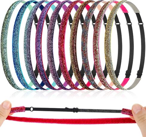 10 Pcs Glitter Non Slip Running Headbands Elastic Girls Sports Velvet Sparkly Fabric Stretchy Shiny Headbands Pack Workout Fashion Hair Accessories for Teen Girl Women Party Favors(0.4 Inches/ 1 cm) in Saudi Arabia