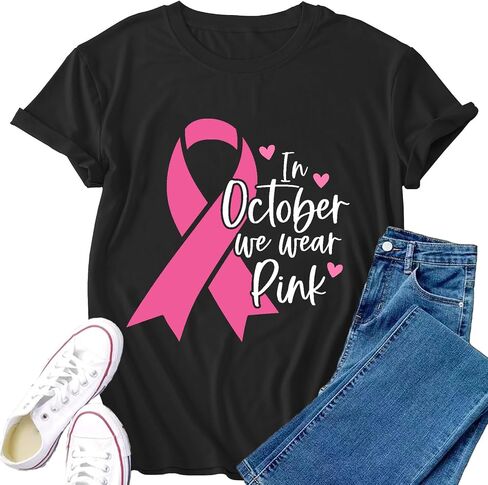Breast Cancer Shirts for Women Pink Ribbon Heart T-Shirts in October We Wear Pink Tee Tops in Saudi Arabia